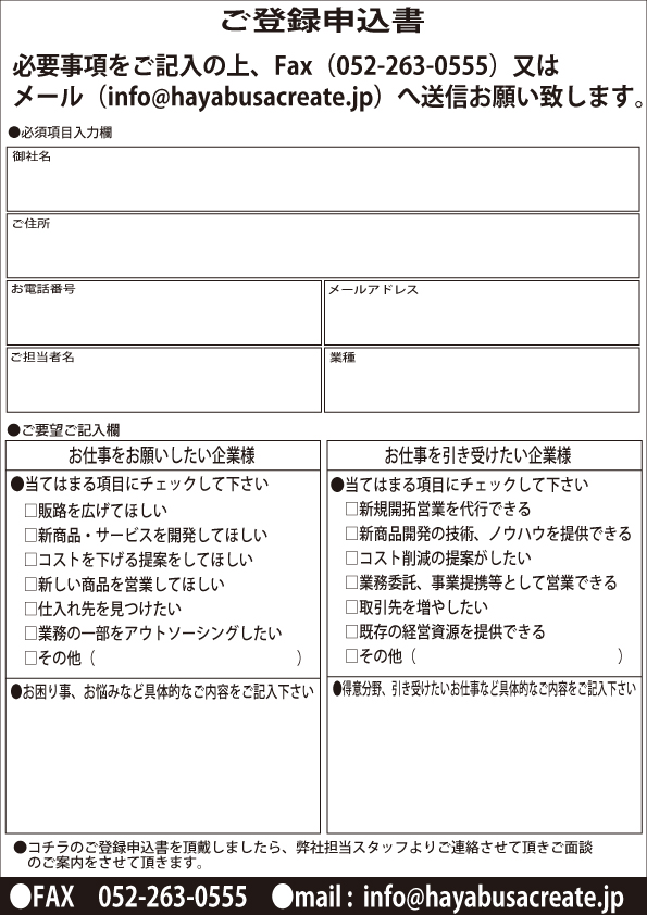 ビジネスマッチングのお申込み用紙です